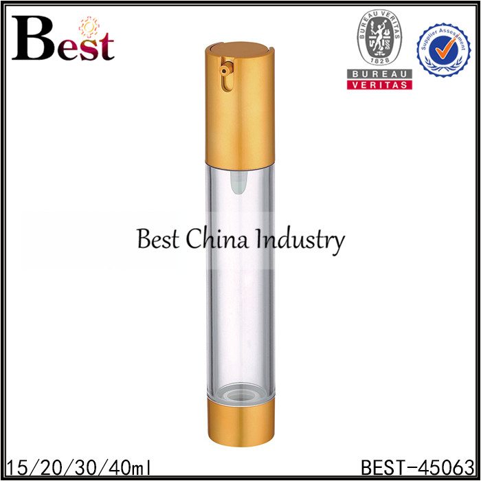 16 Years Factory
 clear airless lotion pump bottle with gold top and bottom 15/20/30/40ml Wholesale to Canberra