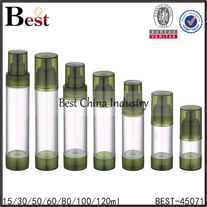 Discount Price
 clear airless pump bottle, green tops and bottom 15/30/50/80/100/120ml Manufacturer in Cameroon