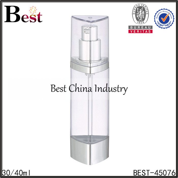 New Fashion Design for
 clear triangle PS airless lotion pump bottle with clear lid 30/40ml Supply to Liberia