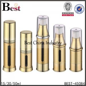 gold aluminum cover, AS material airless lotion bottle 15/30/50ml