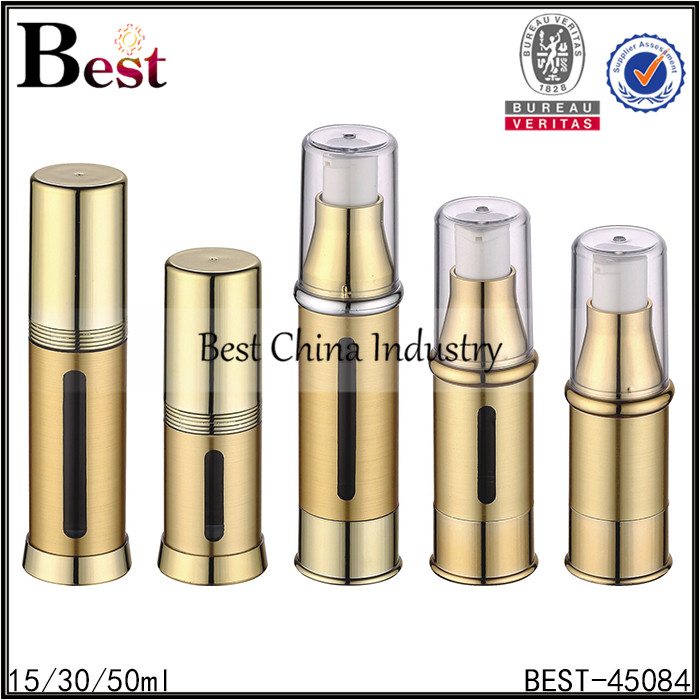 5 Years manufacturer
 gold aluminum cover, AS material airless lotion bottle 15/30/50ml Wholesale to Mauritania