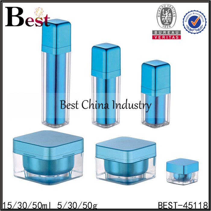 Good Quality
 blue acrylic jar 5/30/50g, blue acrylic bottle 15/30/50ml Factory in Paris