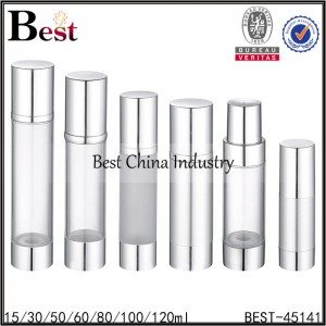 clear airless bottle with silver aluminum cap 15/30/50/80/100/120ml