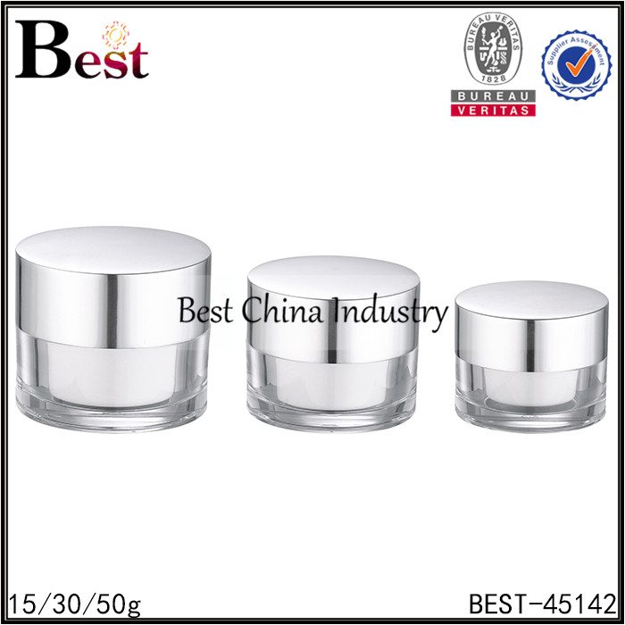 China Professional Supplier
 clear double wall acrylic jar with silver aluminum cap 15/30/50g in Berlin