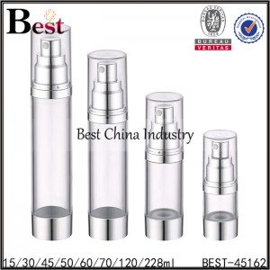 clear airless bottle silver pump 15/30/45/60/70/120/228ml