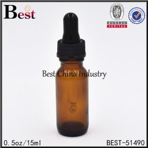 amber glass boston bottle with black plastic dropper 0.5oz / 15ml