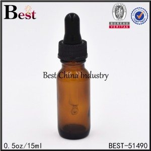 bottiglia di vetro ambrato Boston con plastica nera contagocce 0,5 oz / 15ml