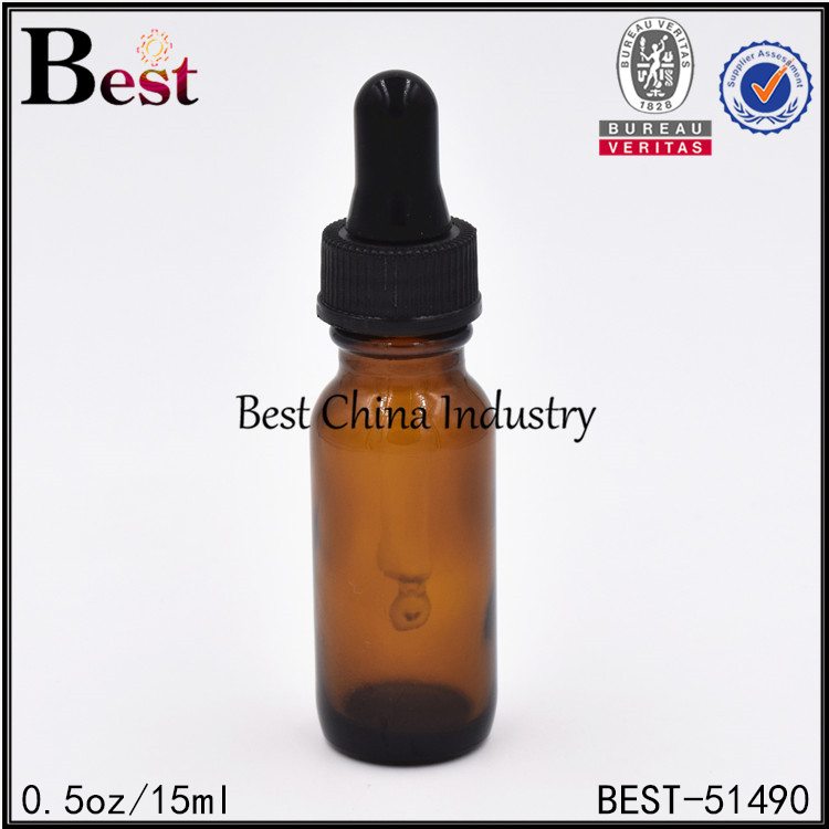 Hot sale Factory
 amber glass boston bottle with black plastic dropper 0.5oz / 15ml Wholesale to Senegal