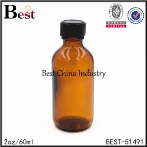 amber glass boston bottle with black plastic cap 2oz / 60ml