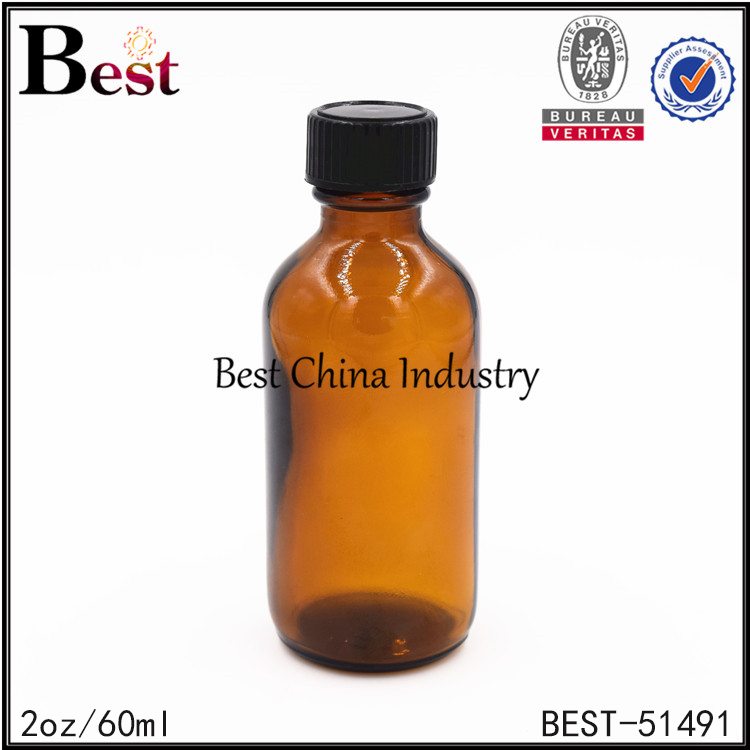 Hot Sale for
 amber glass boston bottle with black plastic cap 2oz / 60ml  in Algeria