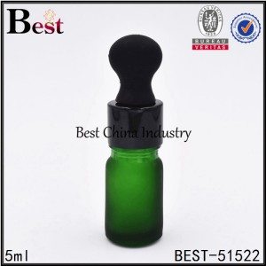 frosted green essential oil bottle with shiny black aluminum dropper 5ml