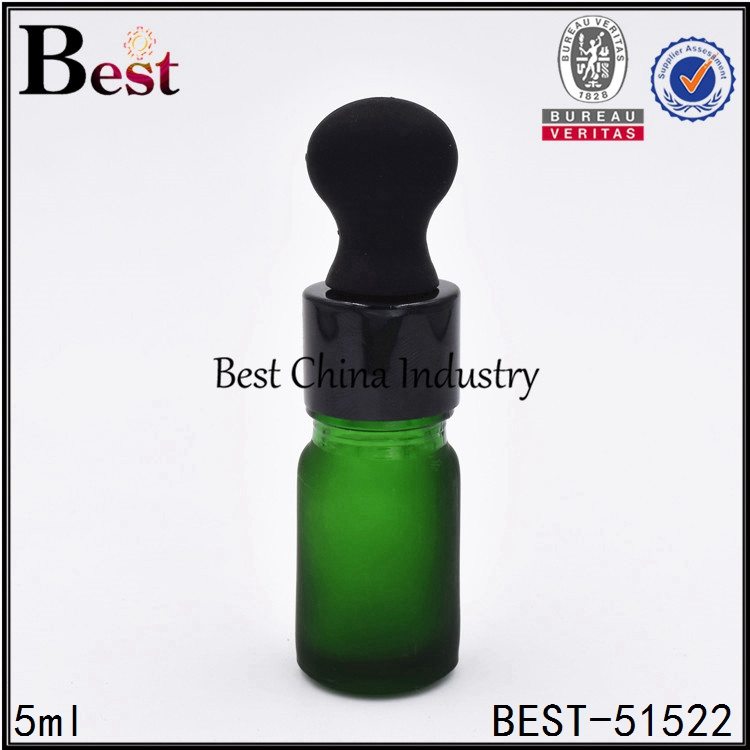 10 Years Manufacturer
 frosted green essential oil bottle with shiny black aluminum dropper 5ml  Factory for Los Angeles