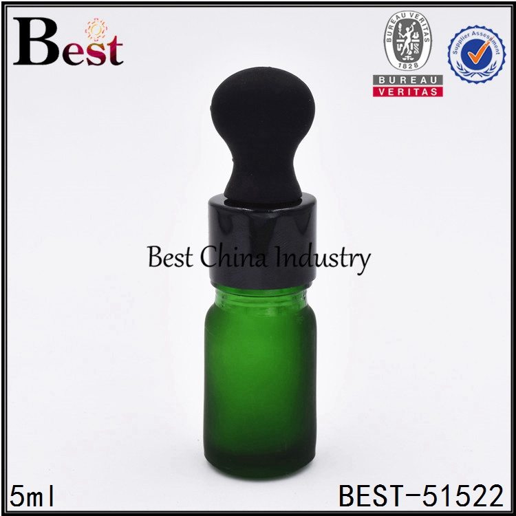 11 Years manufacturer
 frosted green essential oil bottle with shiny black aluminum dropper 5ml  Manufacturer in Accra