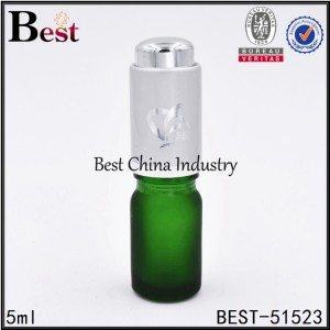 frosted green essential oil bottle with frosted silver press pump dropper 5ml