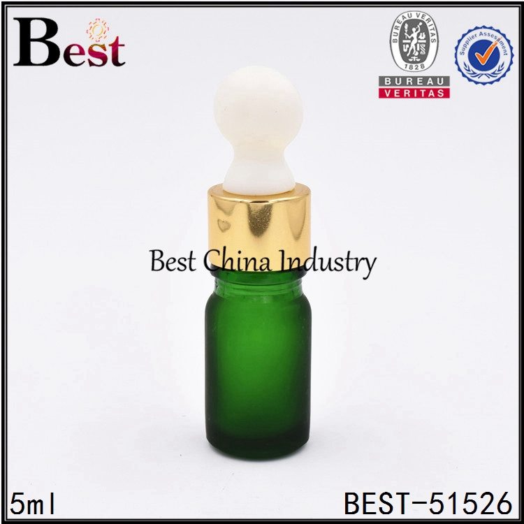 15 Years Factory wholesale
 frosted green glass essential oil bottle with shiny gold dropper, big rubber head 5ml  Factory for Rio de Janeiro