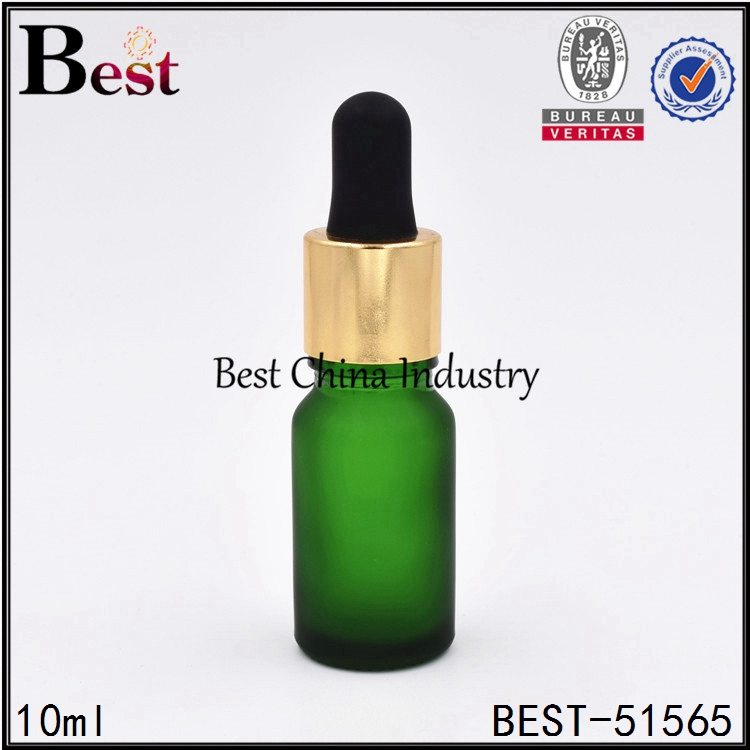 China supplier OEM
 mini cosmetic green glass essential oil bottle with aluminum dropper 10ml Manufacturer in Honduras
