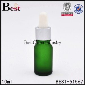 green cosmetic glass dropper bottle with matte silver dropper cap 10ml 30ml 50ml