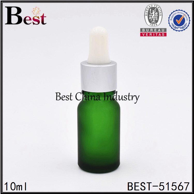 Chinese Professional
 green cosmetic glass dropper bottle with matte silver dropper cap 10ml 30ml 50ml Supply to Ottawa