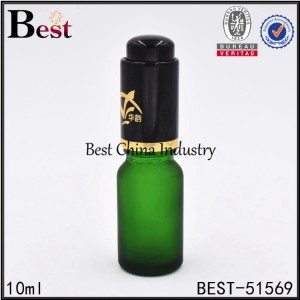 frosted matte green color cosmetic glass bottle with press dropper cap 10ml 30ml