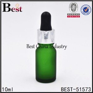 frosted green cosmetic glass bottle with silver aluminum dropper top 10ml 30ml