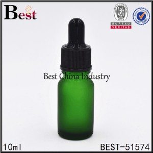 flacon compte-gouttes en verre vert givré pour récipient d'échantillon de sérum de substance cosmétique 10ml