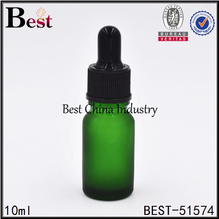 frosted green glass dropper bottle for cosmetic essence serum sample container 10ml