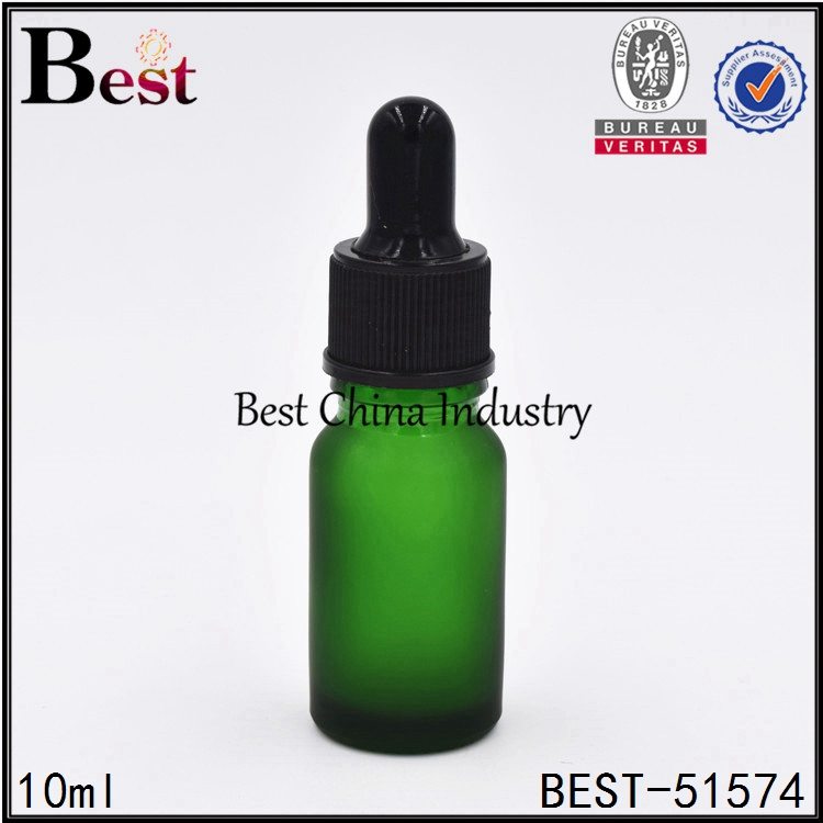 Low MOQ for
 frosted green glass dropper bottle for cosmetic essence serum sample container 10ml Factory from Roman