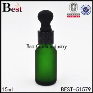 frosted green cosmetic glass dropper bottle with black dropper 15ml 30ml