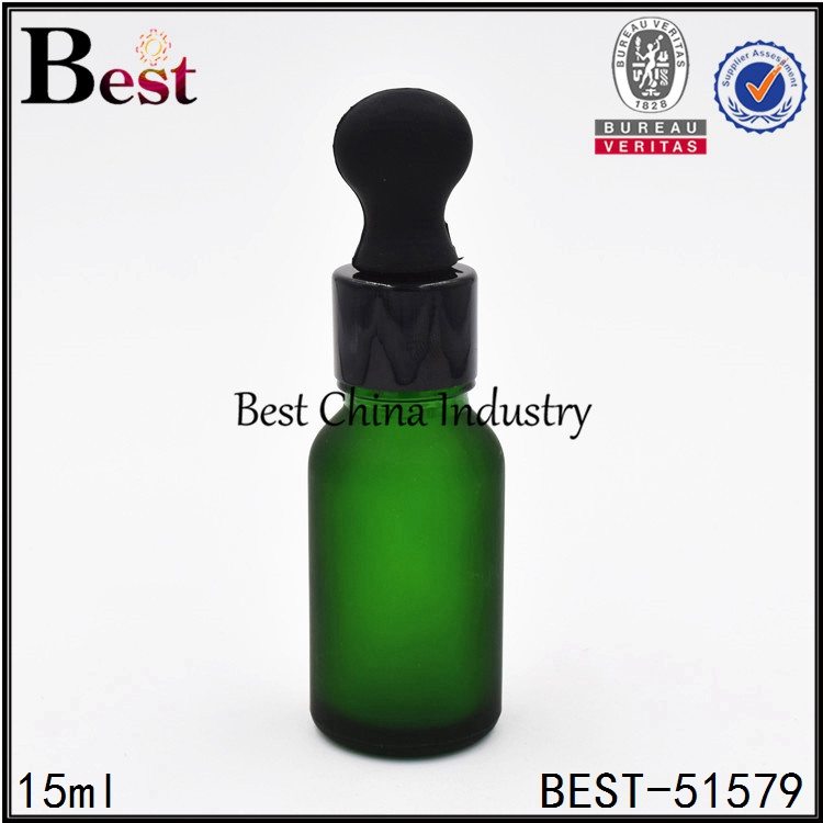 China Professional Supplier
 frosted green cosmetic glass dropper bottle with black dropper 15ml 30ml Supply to Abu Dhabi
