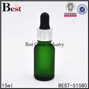 frosted green color glass bottle with aluminum dropper top 15ml 0.5oz