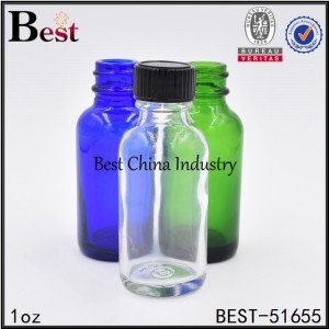 clear amber green blue frosted glass Boston bottle with brush cap 1oz