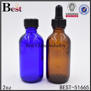 Big discounting
 amber blue cosmetic Boston glass bottle with dropper cap 2oz Factory for Peru