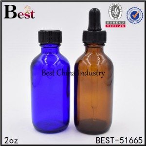 amber blue cosmetic Boston glass bottle with dropper cap 2oz