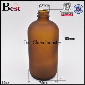 cosmetic frosted brown amber color glass bottle Boston 16oz