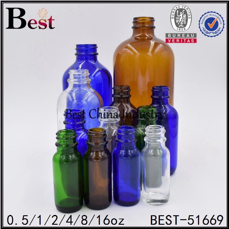 New Arrival China
 amber clear green blue frosted Boston glass essential oil bottle 0.5 1 2 4 8oz Manufacturer in Costa Rica
