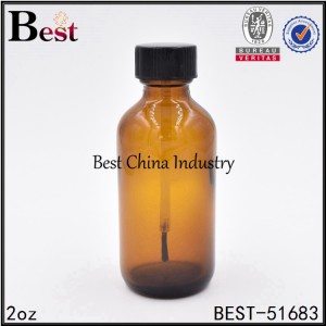 cosmetic amber color glass bottle with brush cap 2oz 60ml