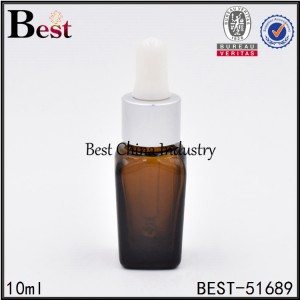 botella de cristal cuadrada con cuentagotas de aluminio de plata de la esencia estética 10ml 50ml