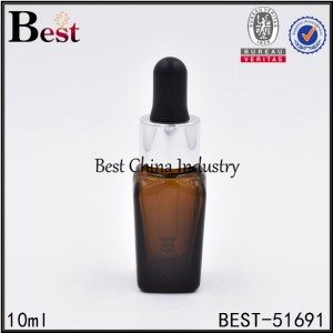 square shape amber color cosmetic glass dropper bottle 10ml