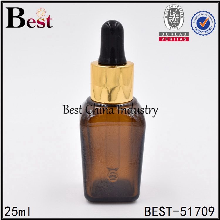 Best quality and factory
 cosmetic square amber glass dropper bottle for essence 25ml Supply to Georgia