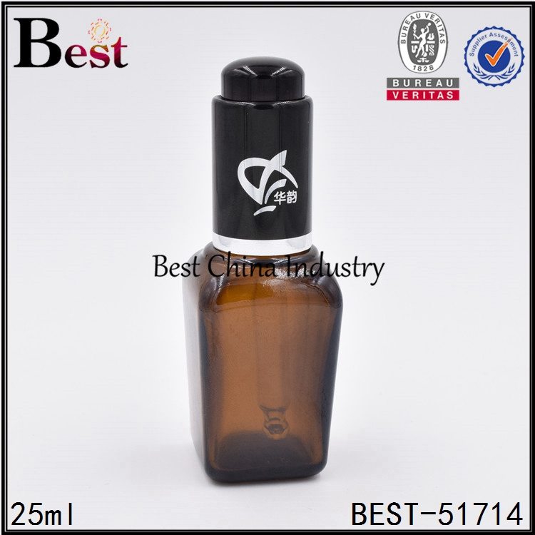Excellent quality for
 cheap cosmetic square essential oil bottle with press pump dropper 25ml Factory for Dominican Republic