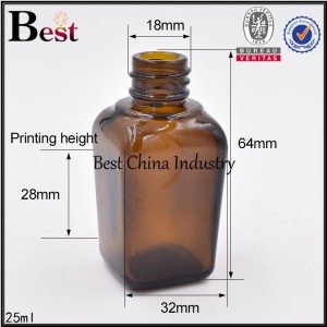amber color square glass bottle with press pump dropper 25 ml