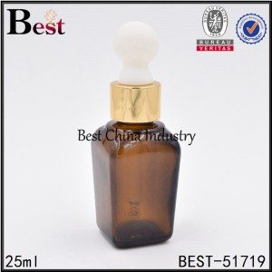 bouteille en verre brun carré avec compte-gouttes 25 ml