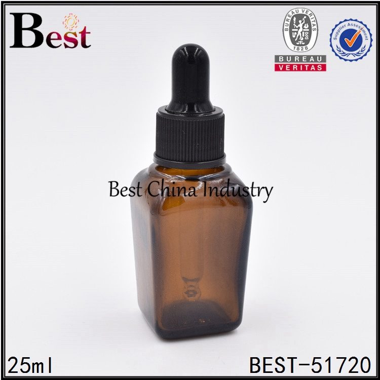 Factory provide nice price
 empty square glass bottle with dropper cap for cosmetic essence 25ml Wholesale to Kyrgyzstan