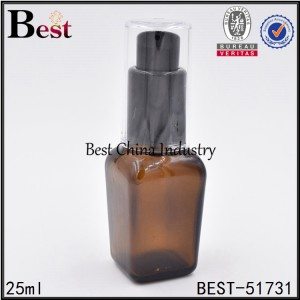 kosmetik botol kaca persegi dengan pompa hitam 25ml 50ml