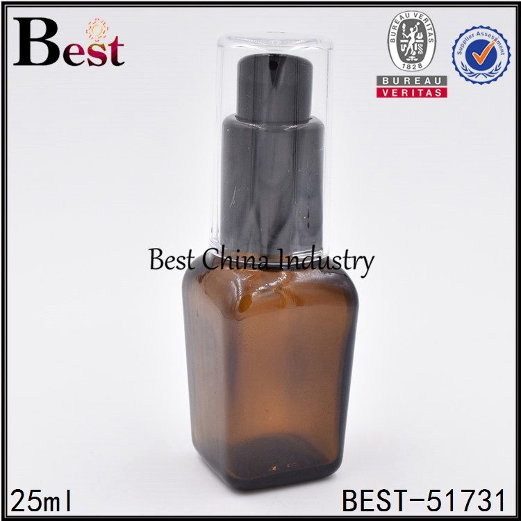 9 Years manufacturer
 cosmetic square glass bottle with black pump 25ml 50ml in South Korea
