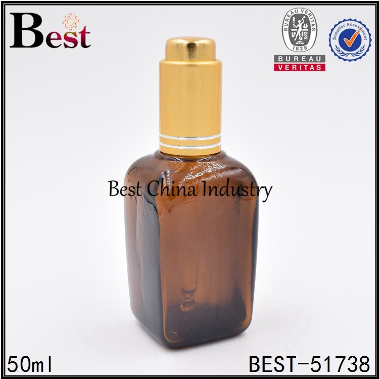 Best-Selling
 amber color square glass bottle with press pump dropper top 50ml Factory in Plymouth