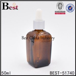 Best Price for
 amber color square shape cosmetic glass bottle with aluminum dropper top 50ml  Factory for Tajikistan