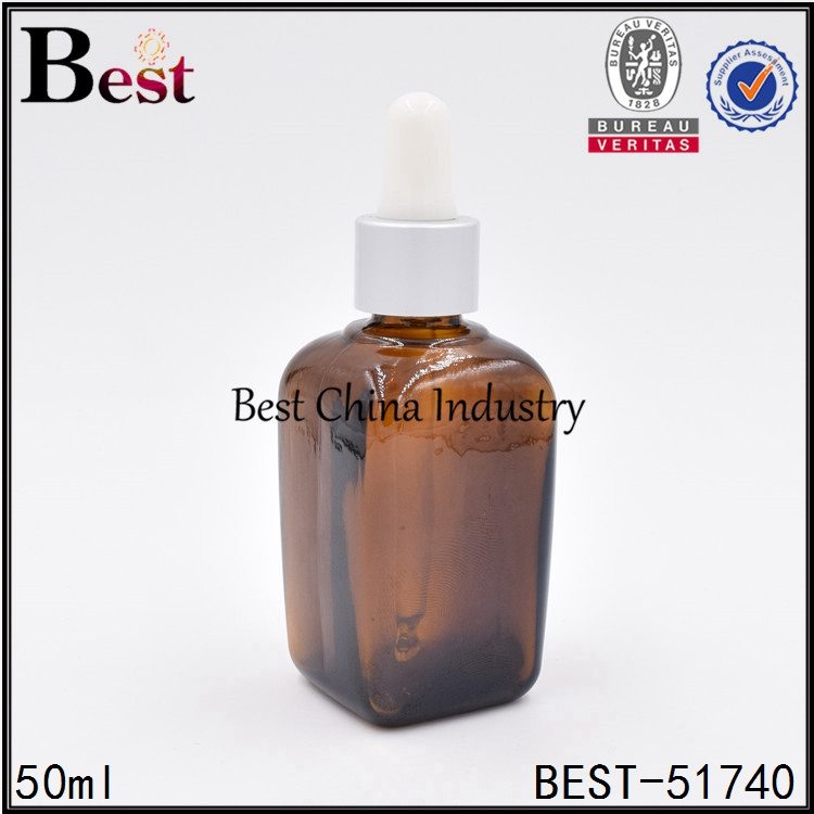 Factory Supplier for
 amber color square shape cosmetic glass bottle with aluminum dropper top 50ml  Factory in Montpellier
