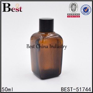 empty cosmetic square glass bottle with black screw lid for essence