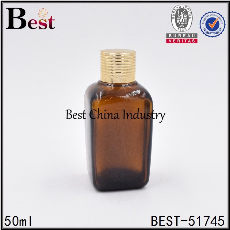 Lowest Price for
 brown amber color square glass bottle with gold aluminum screw on lid 50ml Factory in Croatia